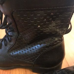 Black leather Lace up army boots